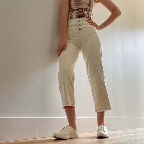 OAK + FORT CROPPED OFF WHITE STRAIGHT PANTS - S - Picture 1 of 16